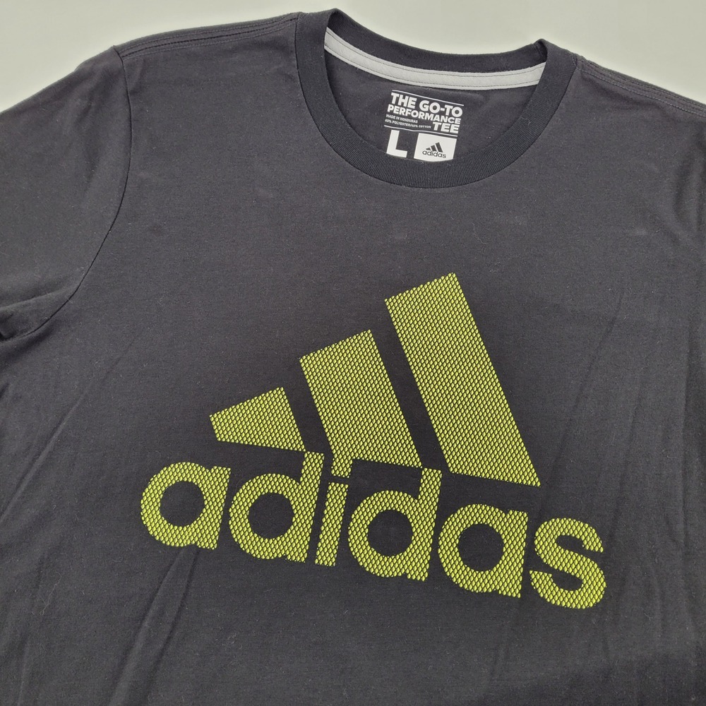 Adidas Mens LG Go-To Performance Tee Black Neon Green Logo Climalite Gym Shirt